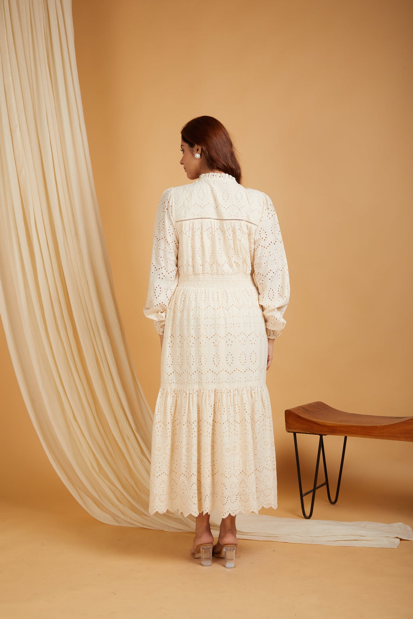 Premium Cotton Broadries Women's A-Line Maxi Dress with Lining