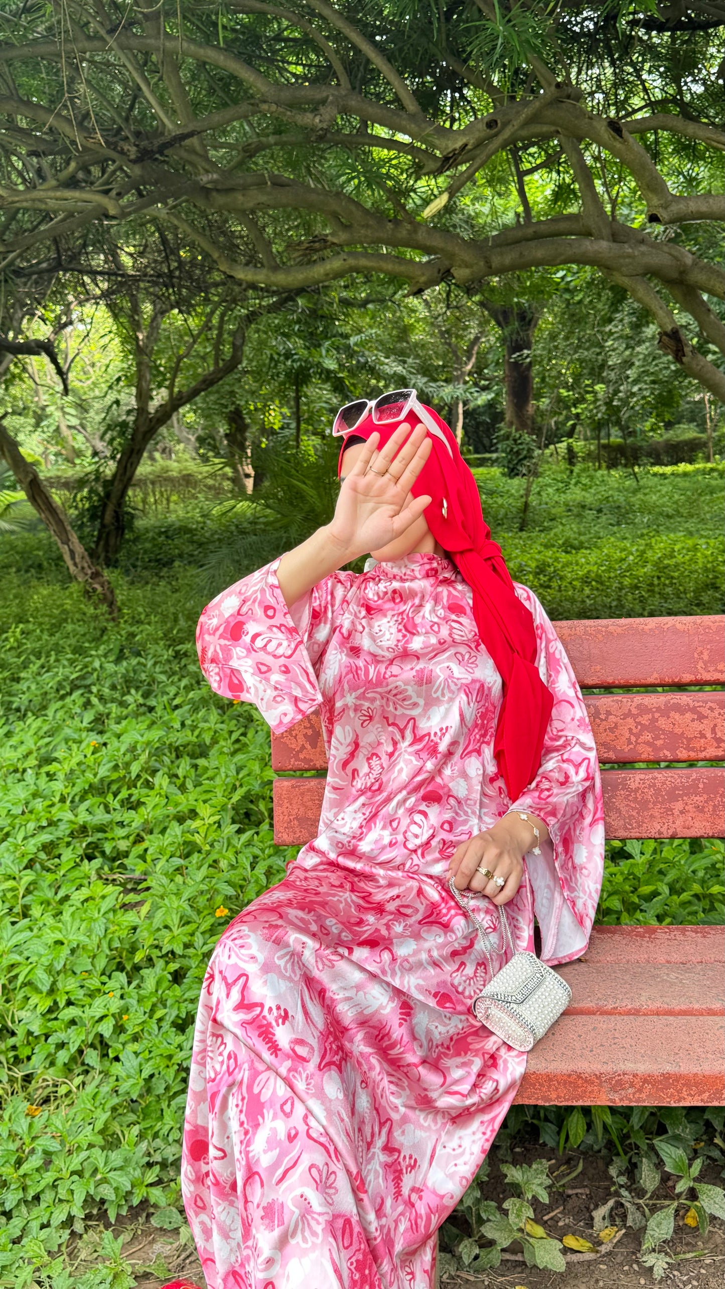 Elegant Red & White Floral Dress – Modest Maxi Dress