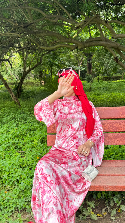 Elegant Red & White Floral Dress – Modest Maxi Dress