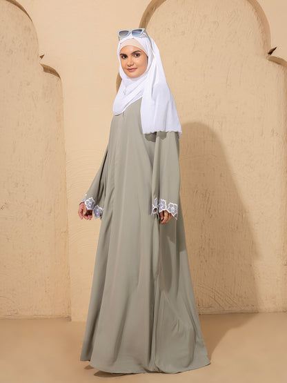 Mint Green Embroidered Sleeve Abaya with scarf
