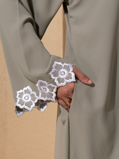 Mint Green Embroidered Sleeve Abaya with scarf