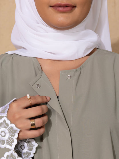 Mint Green Embroidered Sleeve Abaya with scarf