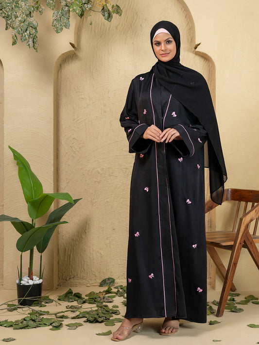 Elegant Black Embroidered Abaya with Matching Hijab