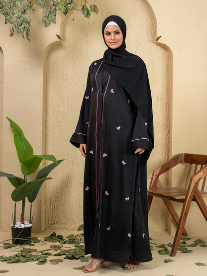 Elegant Black Embroidered Abaya with Matching Hijab