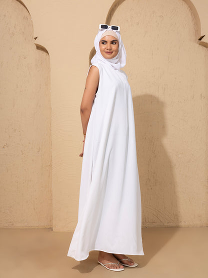 Blue Printed Open Abaya Set featuring a crisp white inner and hijab: