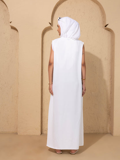 Blue Printed Open Abaya Set featuring a crisp white inner and hijab: