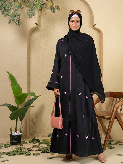 Elegant Black Embroidered Abaya with Matching Hijab