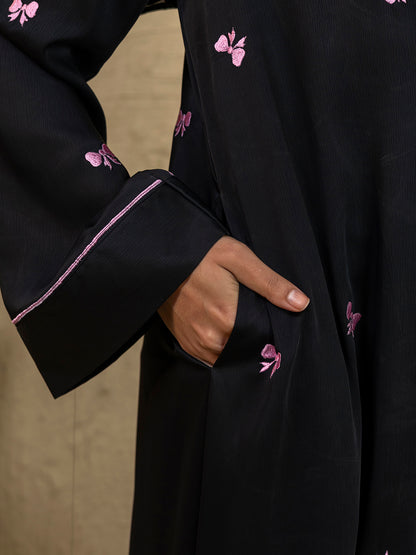 Elegant Black Embroidered Abaya with Matching Hijab