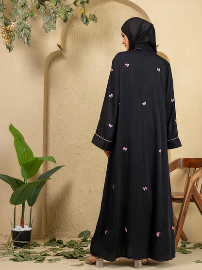 Elegant Black Embroidered Abaya with Matching Hijab