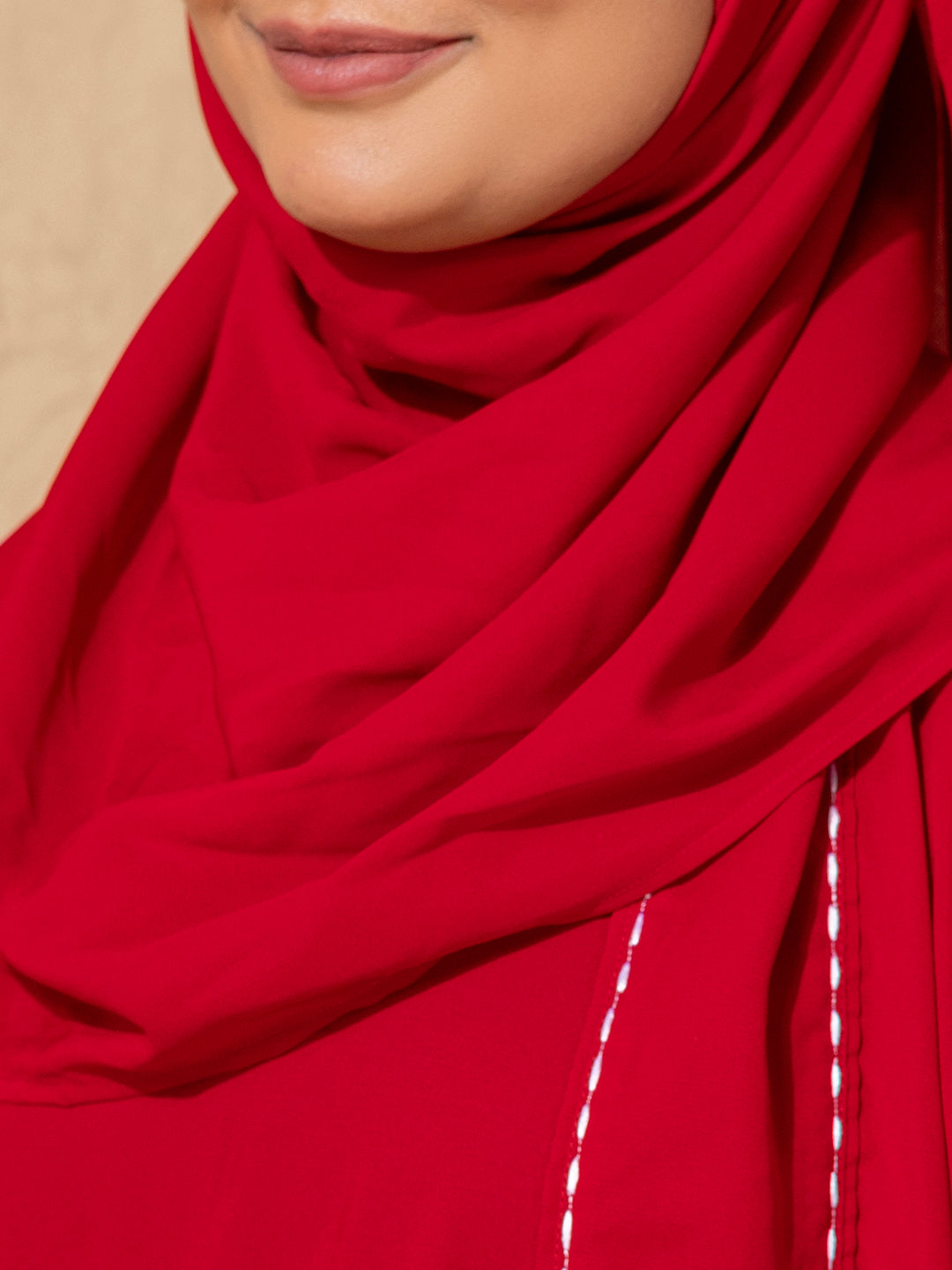 Classic Red  Rice Stitch Embroidered Abaya with Hijab – Bold & Elegant