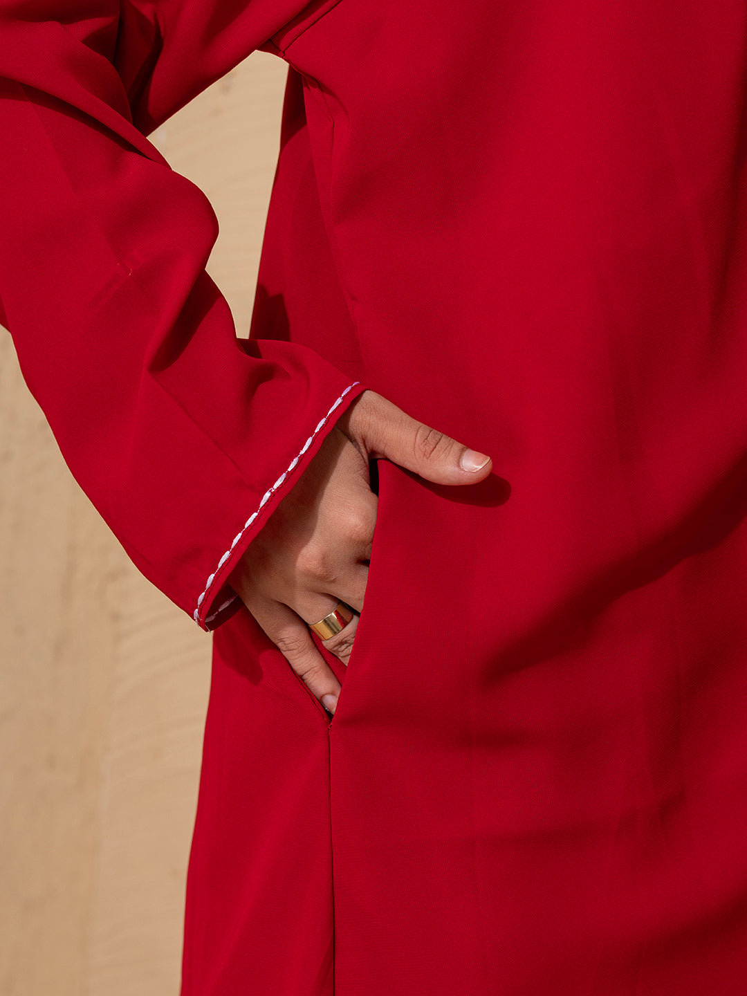 Classic Red  Rice Stitch Embroidered Abaya with Hijab – Bold & Elegant