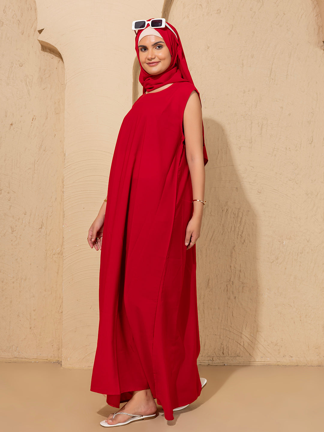 Classic Red  Rice Stitch Embroidered Abaya with Hijab – Bold & Elegant
