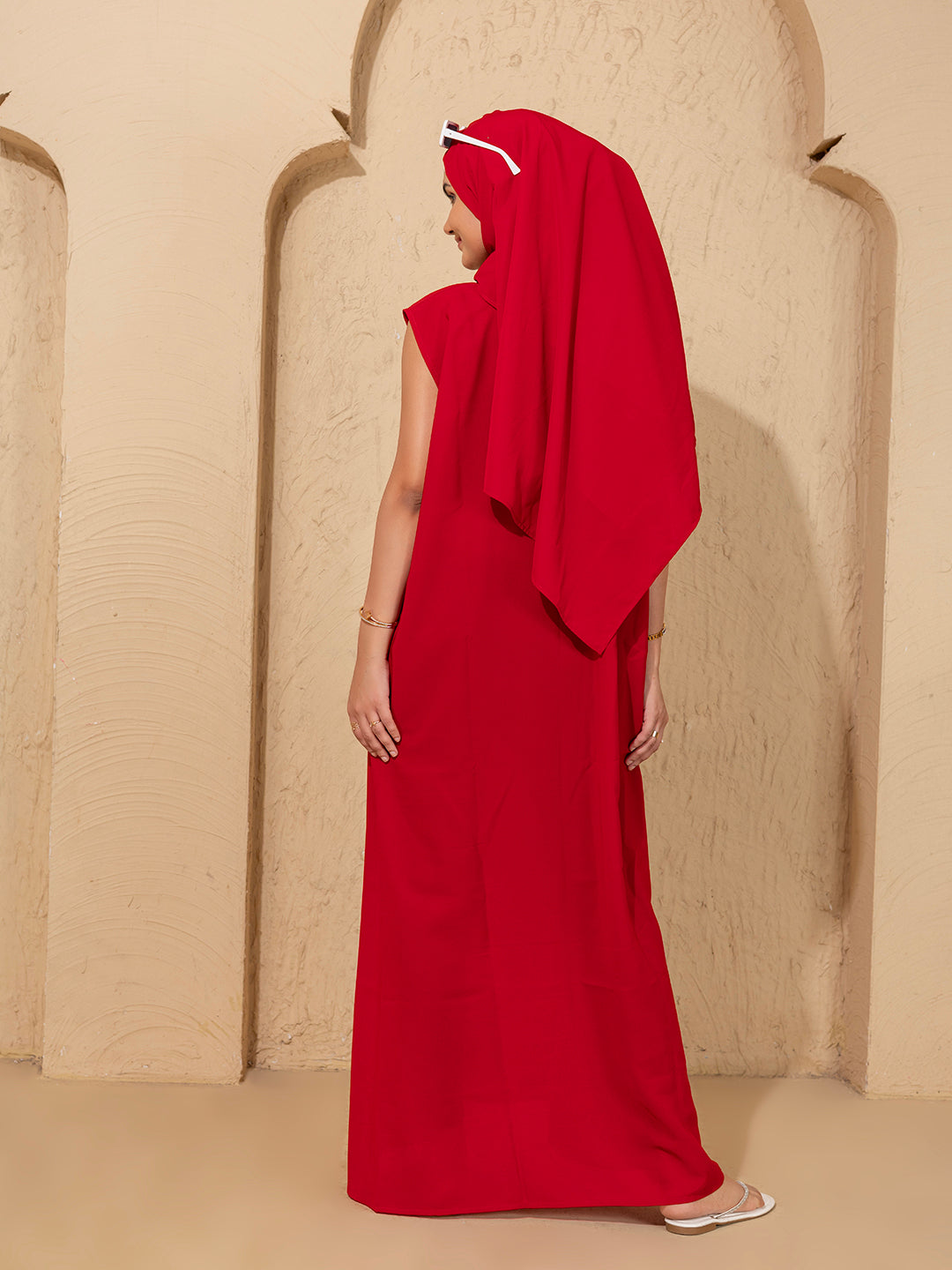 Classic Red  Rice Stitch Embroidered Abaya with Hijab – Bold & Elegant