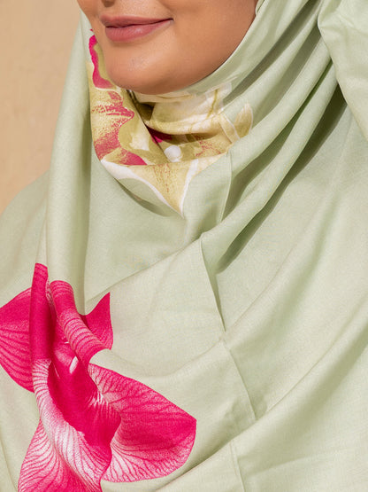 Floral Blossom Light Green Abaya  cum prayer gown with Matching Hijab – Graceful & Modest