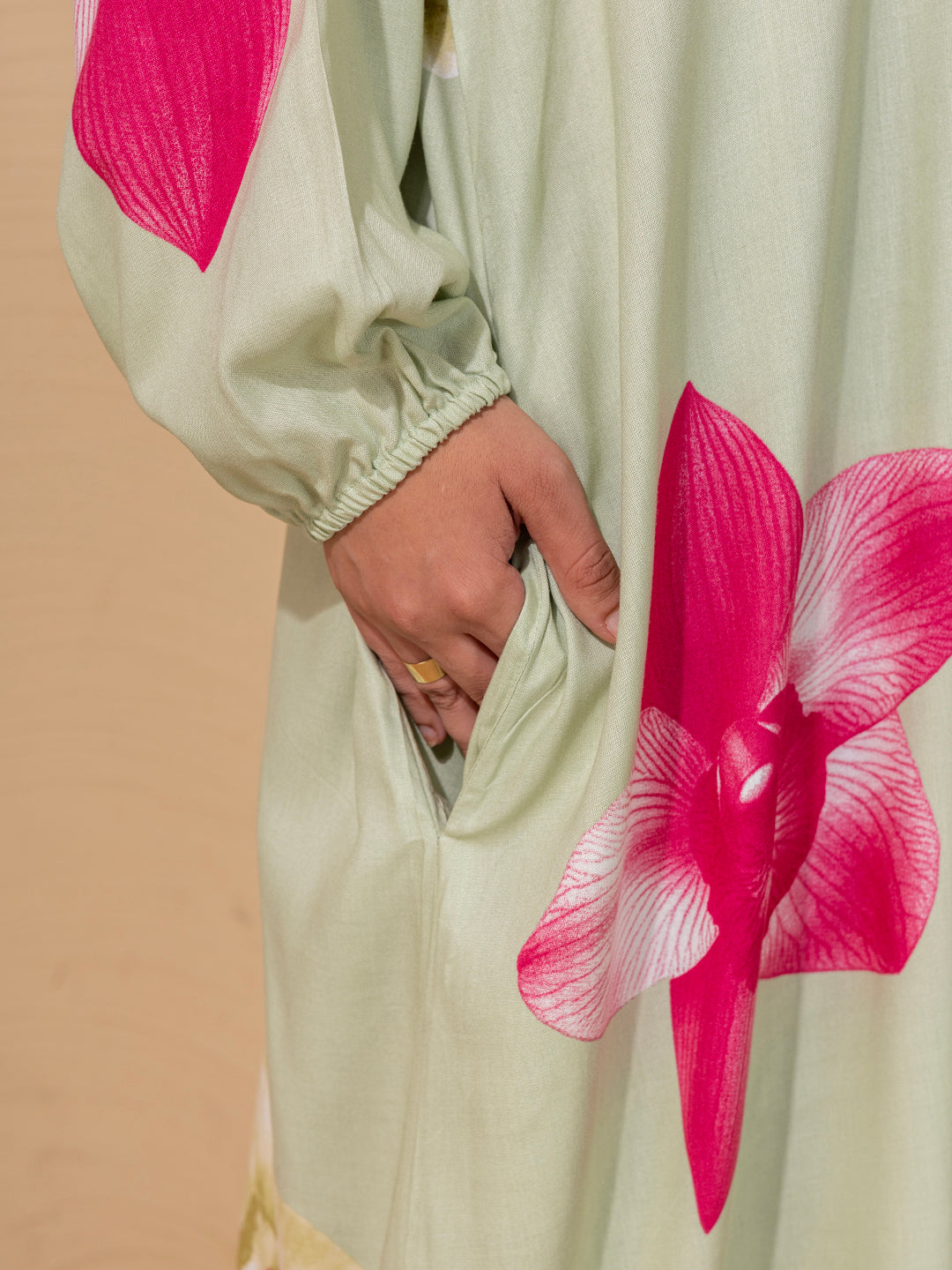 Floral Blossom Light Green Abaya  cum prayer gown with Matching Hijab – Graceful & Modest