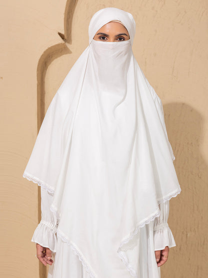 White  khimar in viscose Modal fabric - Specially design for Hajj Umrah
