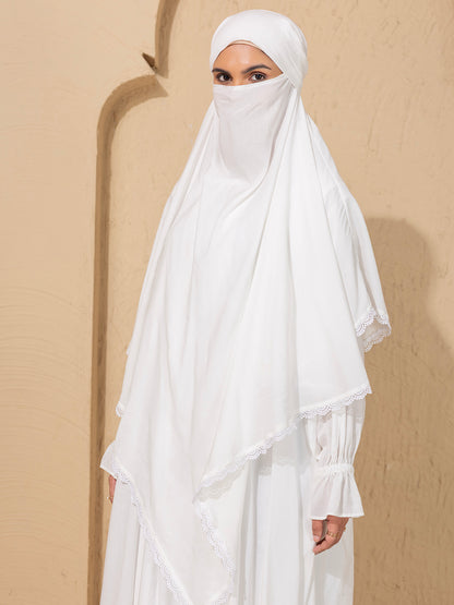 White  khimar in viscose Modal fabric - Specially design for Hajj Umrah