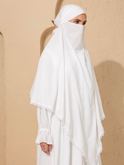 White Abaya  khimar in viscose Modal fabric - Specially design for Hajj Umrah