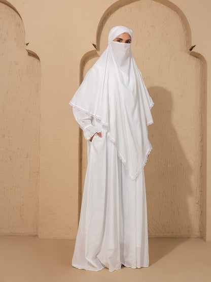 White Abaya  khimar in viscose Modal fabric - Specially design for Hajj Umrah