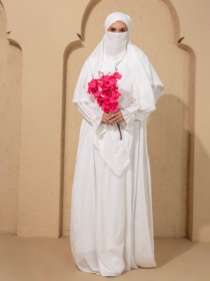 White Abaya  khimar in viscose Modal fabric - Specially design for Hajj Umrah