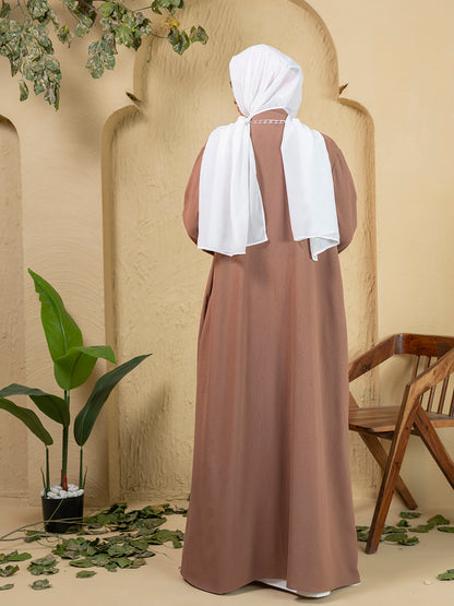 Elegant Embroidered Abaya Set with Matching Hijab & Inner Slip Dres