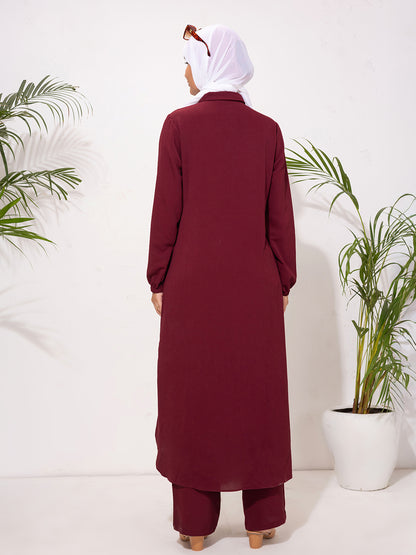 Deep Burgundy Modest Button-Down Set