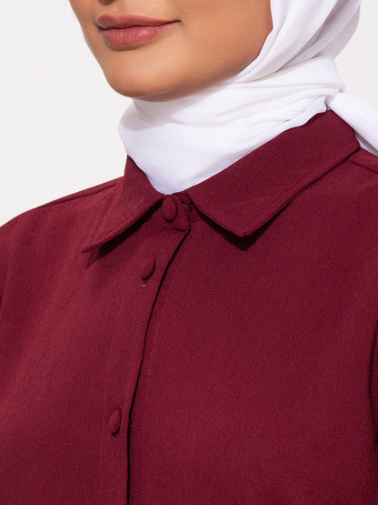 Deep Burgundy Modest Button-Down Set