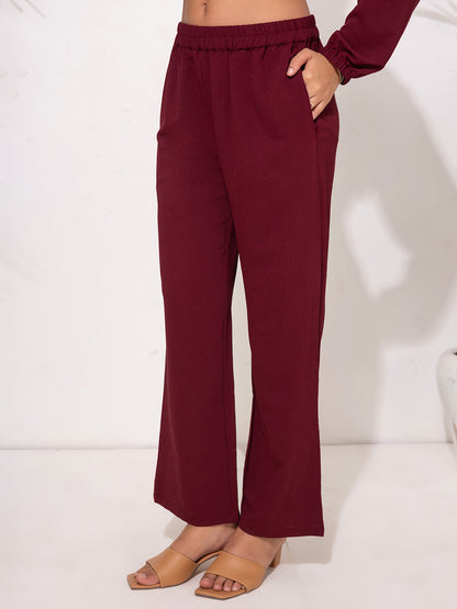 Deep Burgundy Modest Button-Down Set