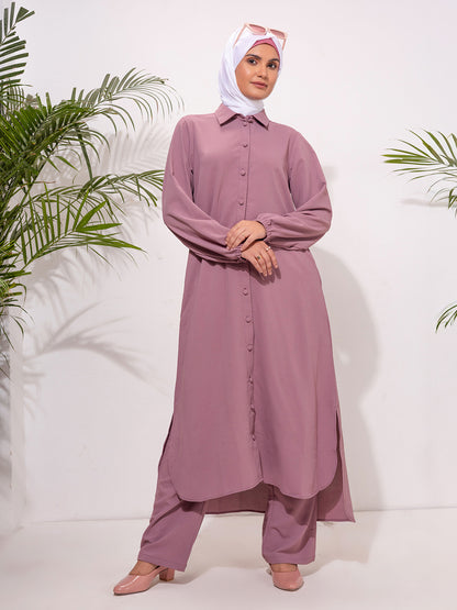 Blush Mauve Button-Down Modest Set