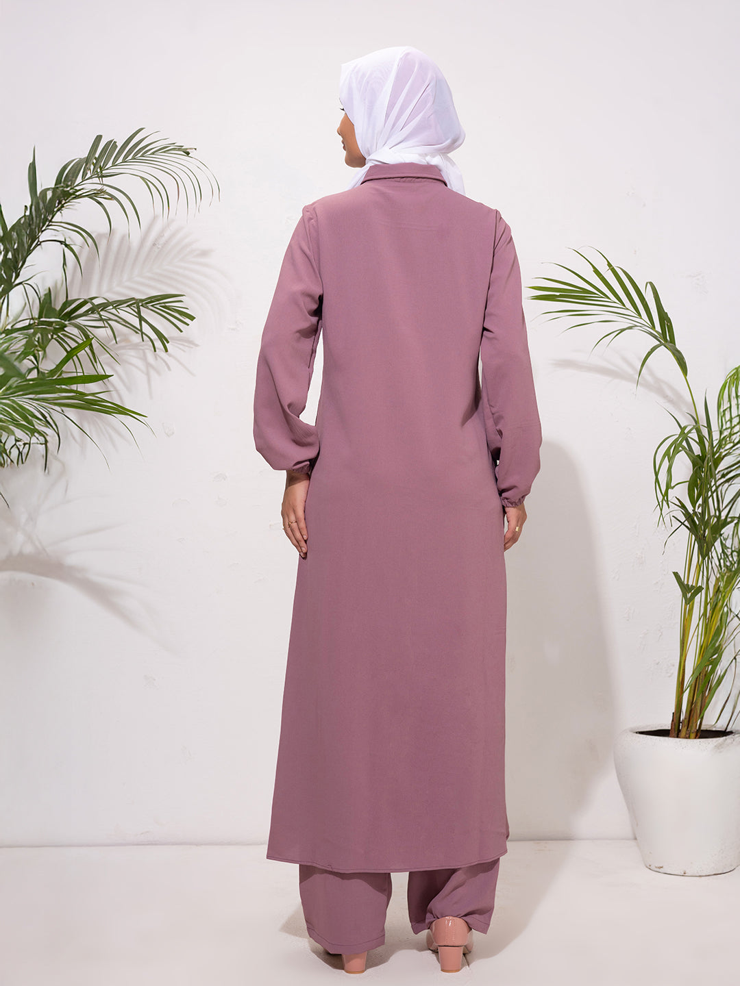 Blush Mauve Button-Down Modest Set