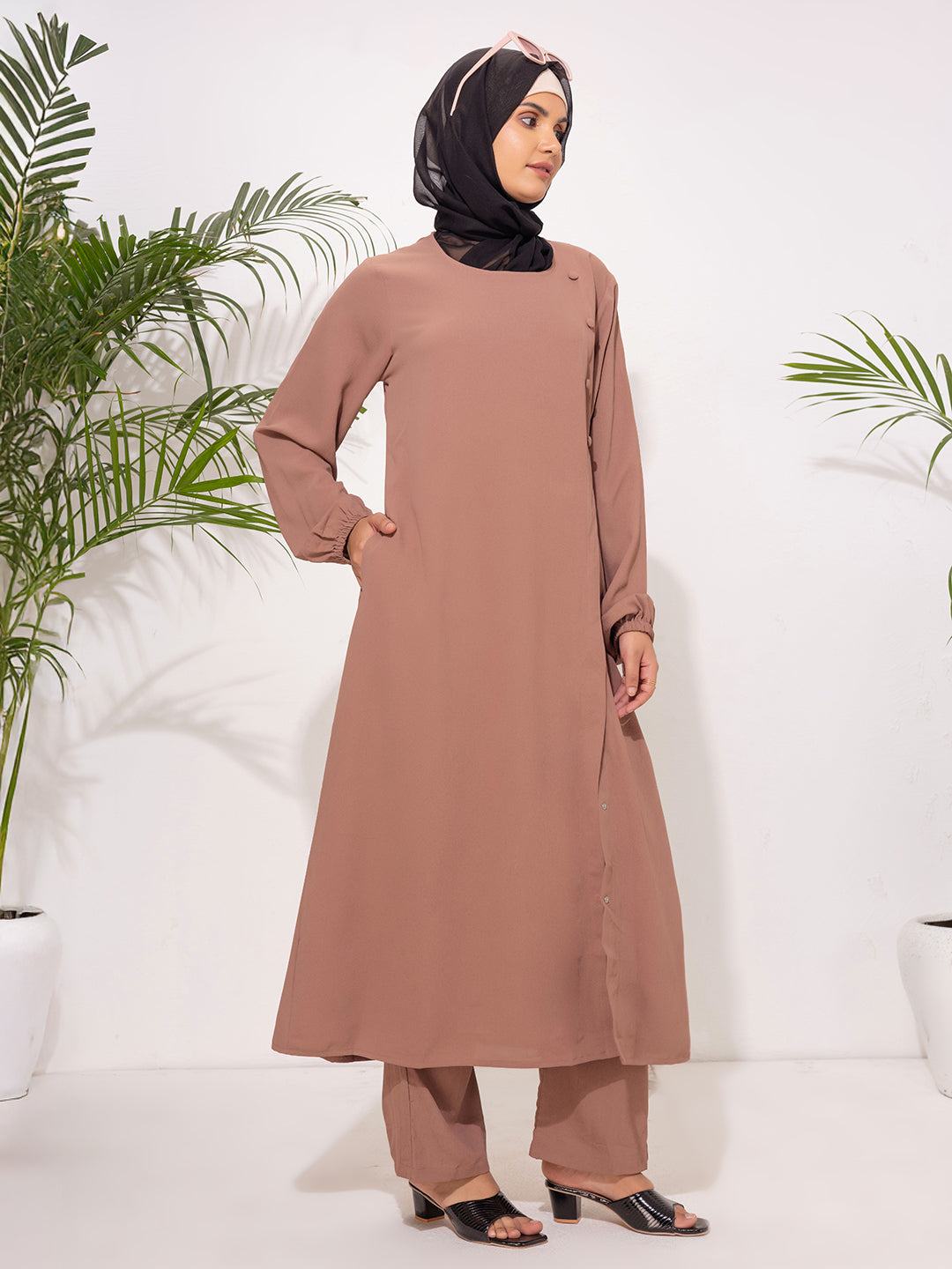 Modest Long Sleeve cord Set – Cocoa Brown