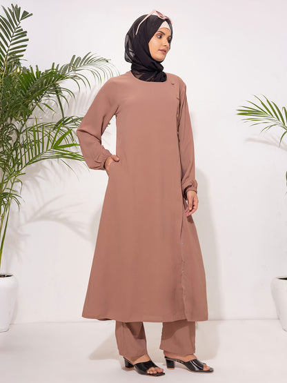 Modest Long Sleeve cord Set – Cocoa Brown