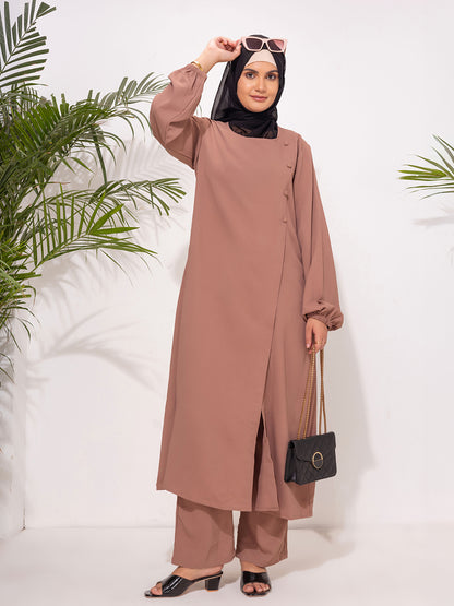 Modest Long Sleeve cord Set – Cocoa Brown