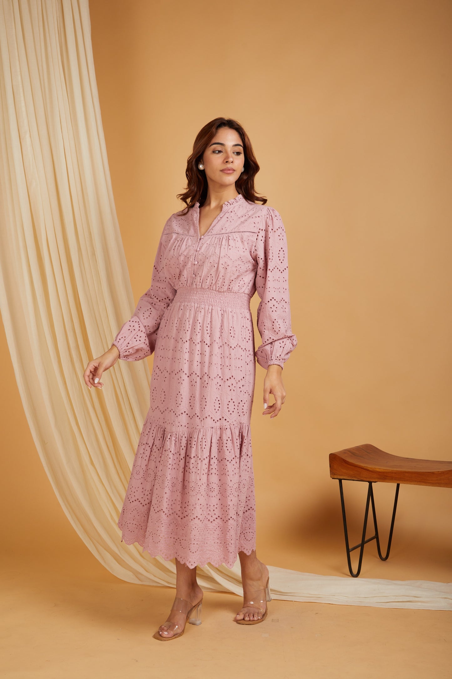 Women Self Design Cotton A-Line Maxi Dress with lining