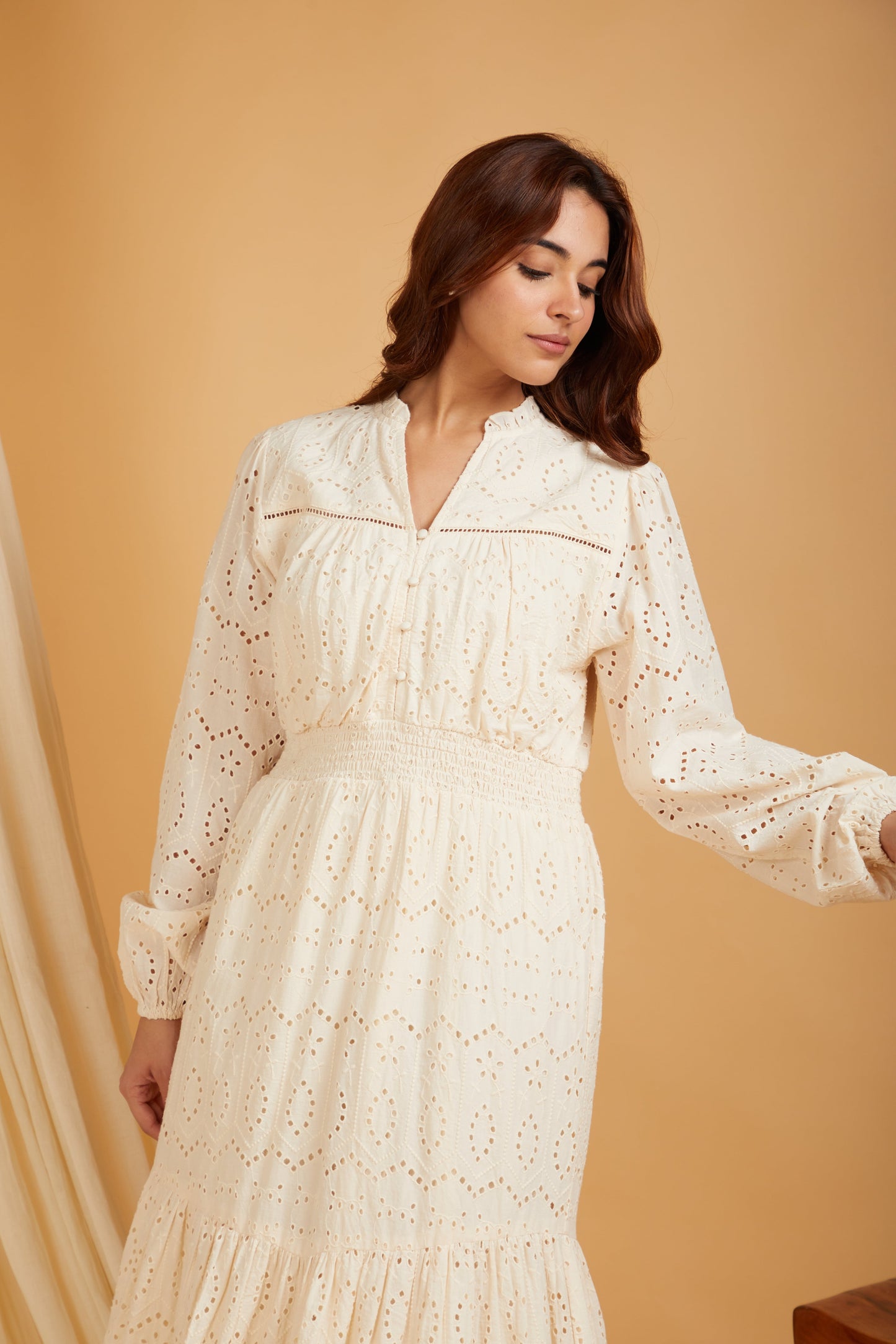 Premium Cotton Broadries Women's A-Line Maxi Dress with Lining