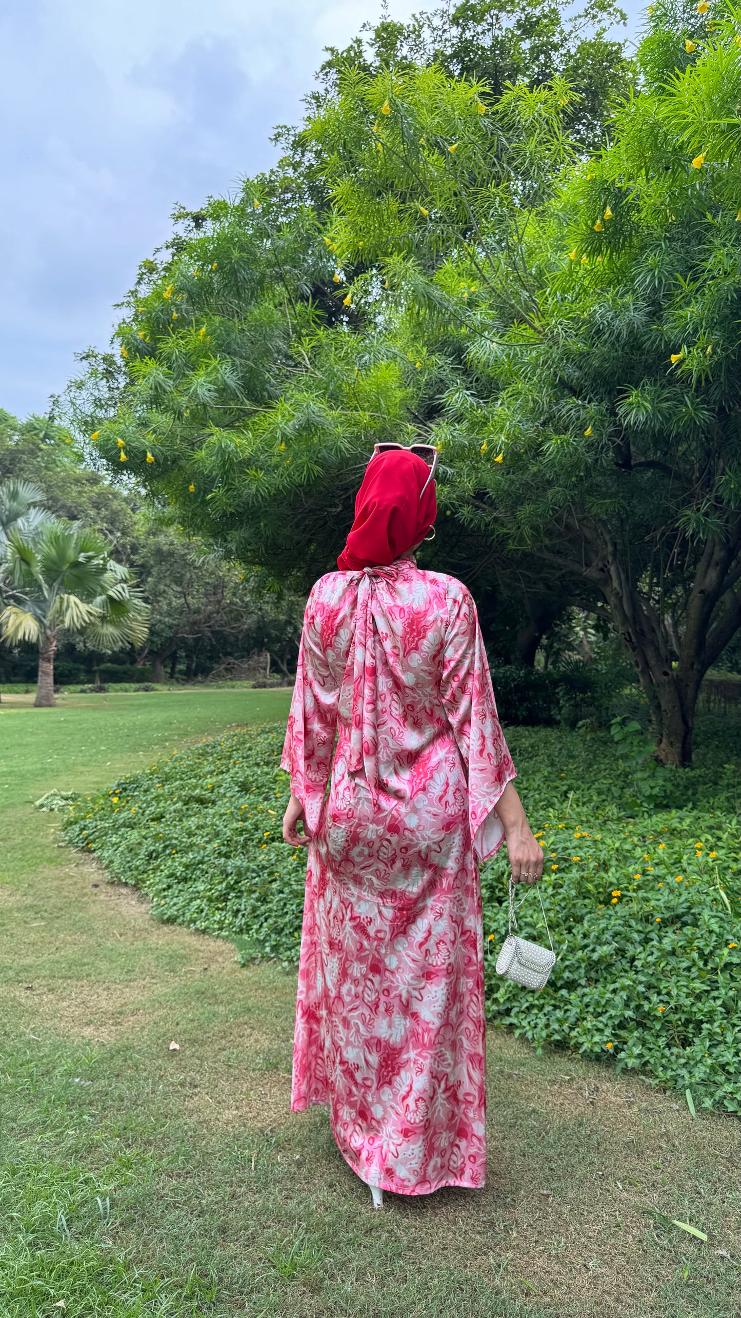 Elegant Red & White Floral Dress – Modest Maxi Dress
