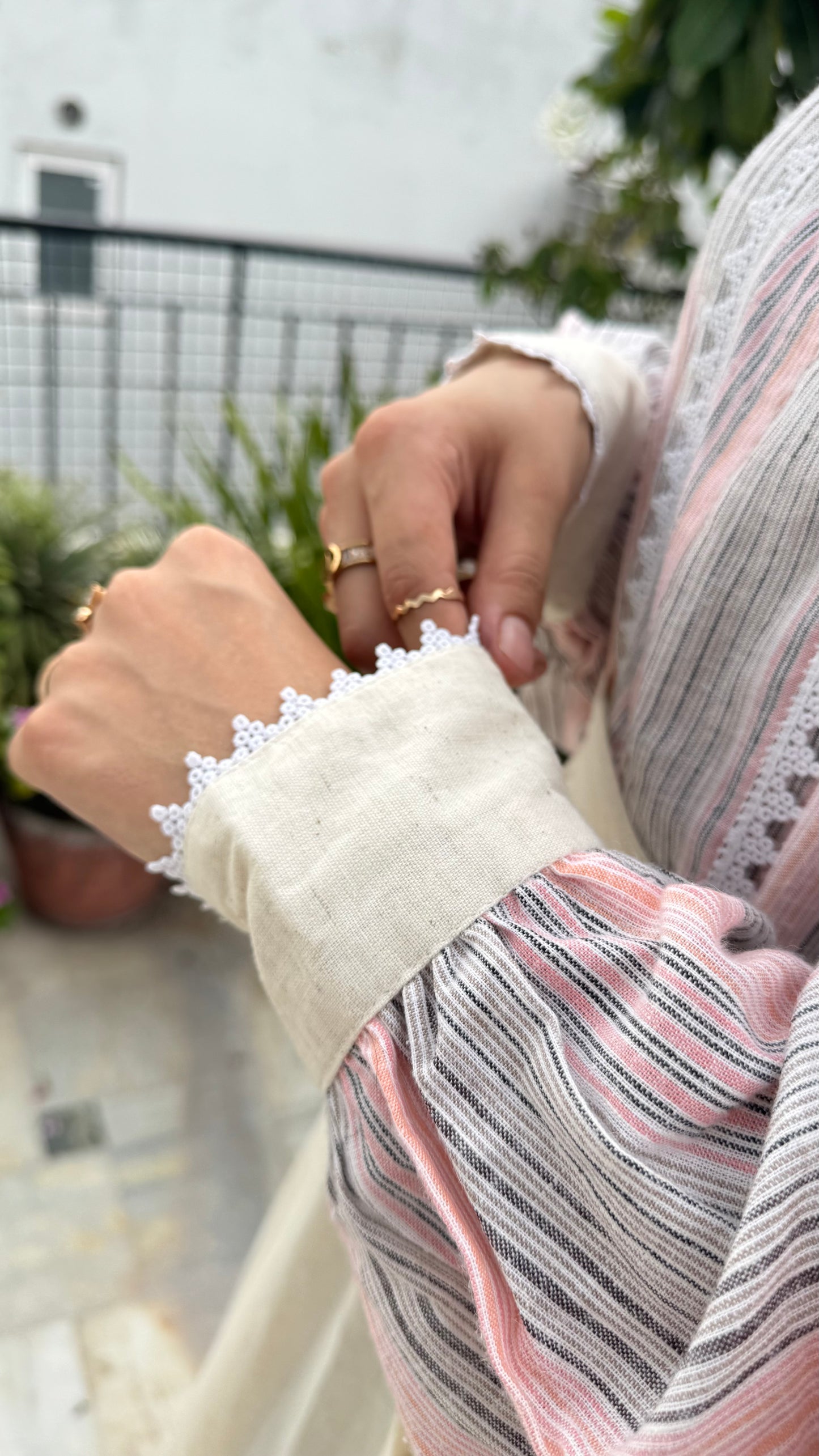 Elegant Pastel Striped Maxi Dress with Belt – Modest Wear