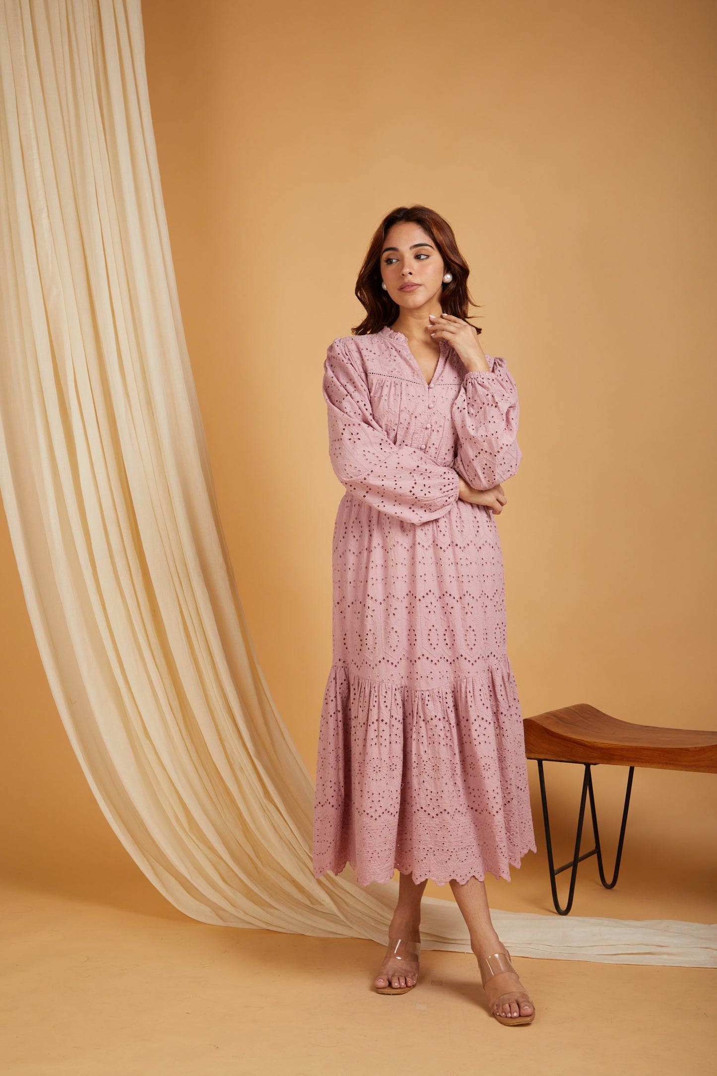 Women Self Design Cotton A-Line Maxi Dress with lining