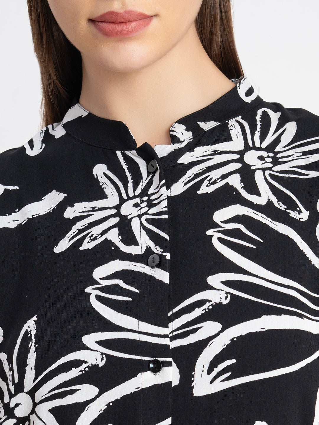 Floral Printed Mandarin Collar Tunic With Trousers