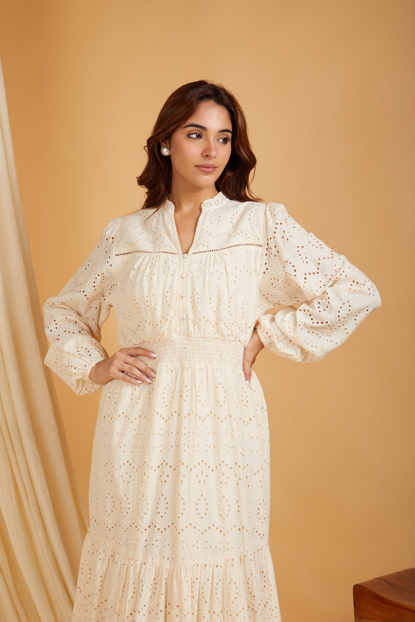 Premium Cotton Broadries Women's A-Line Maxi Dress with Lining