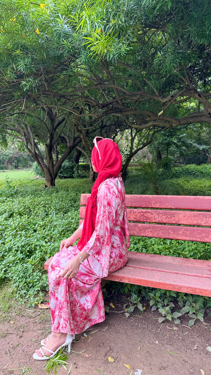 Elegant Red & White Floral Dress – Modest Maxi Dress