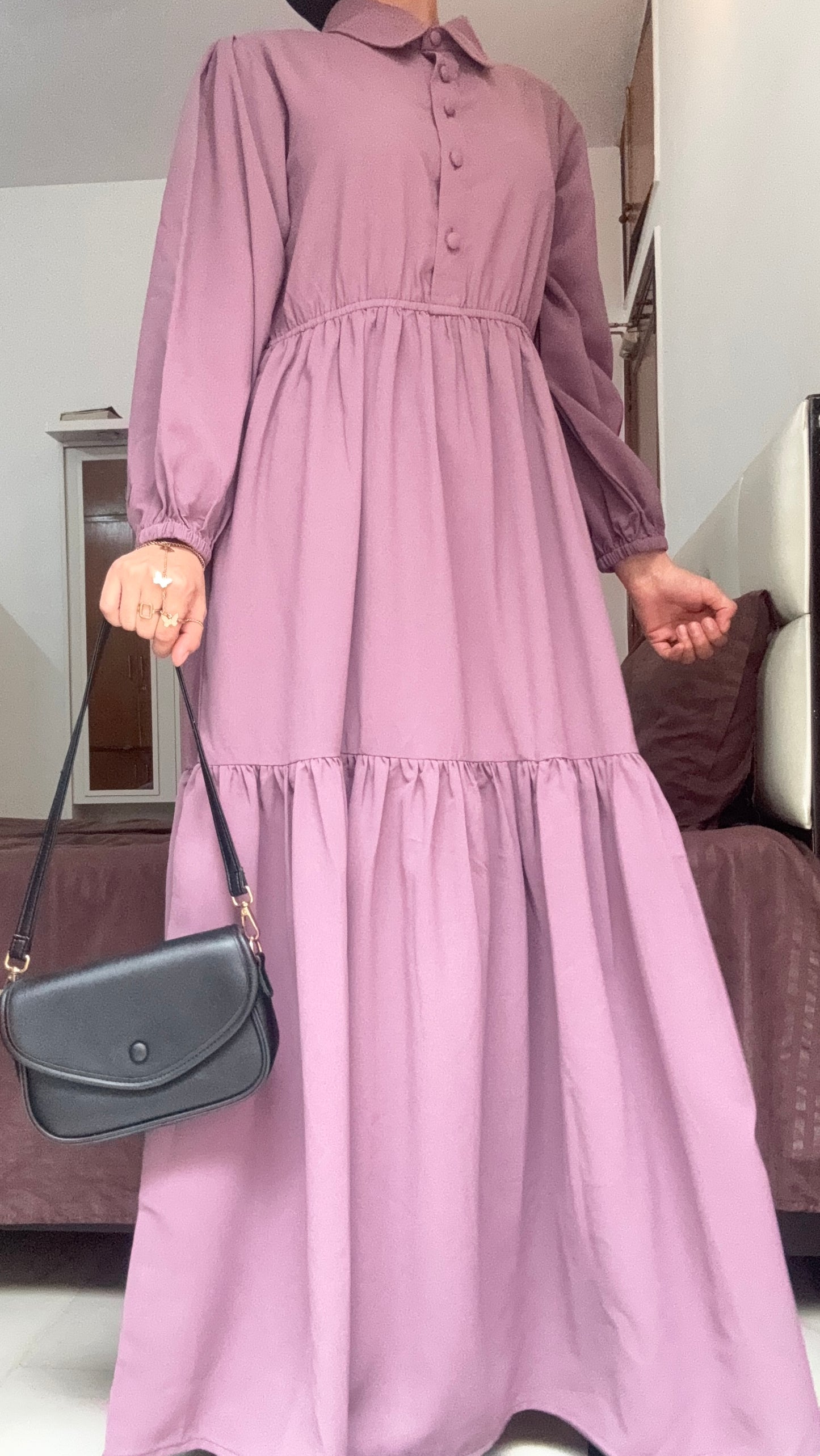 Classic Puff Sleeve Tiered Maxi Dress – Mauve