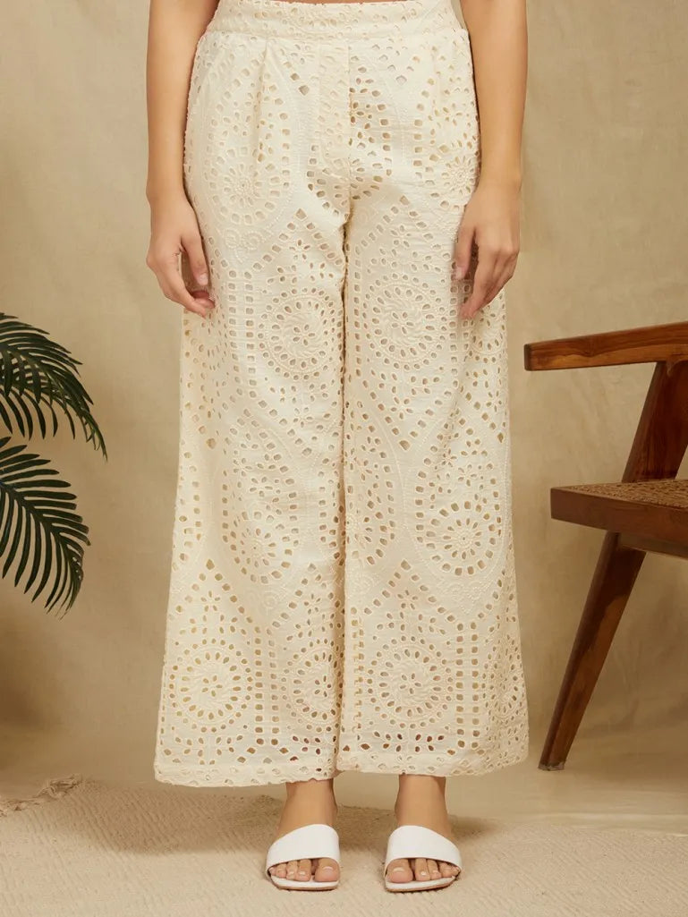 SANASH Collections Schiffli Embroidered Longline Shirt With Trousers