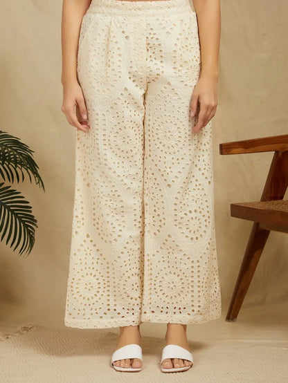 SANASH Collections Schiffli Embroidered Longline Shirt With Trousers