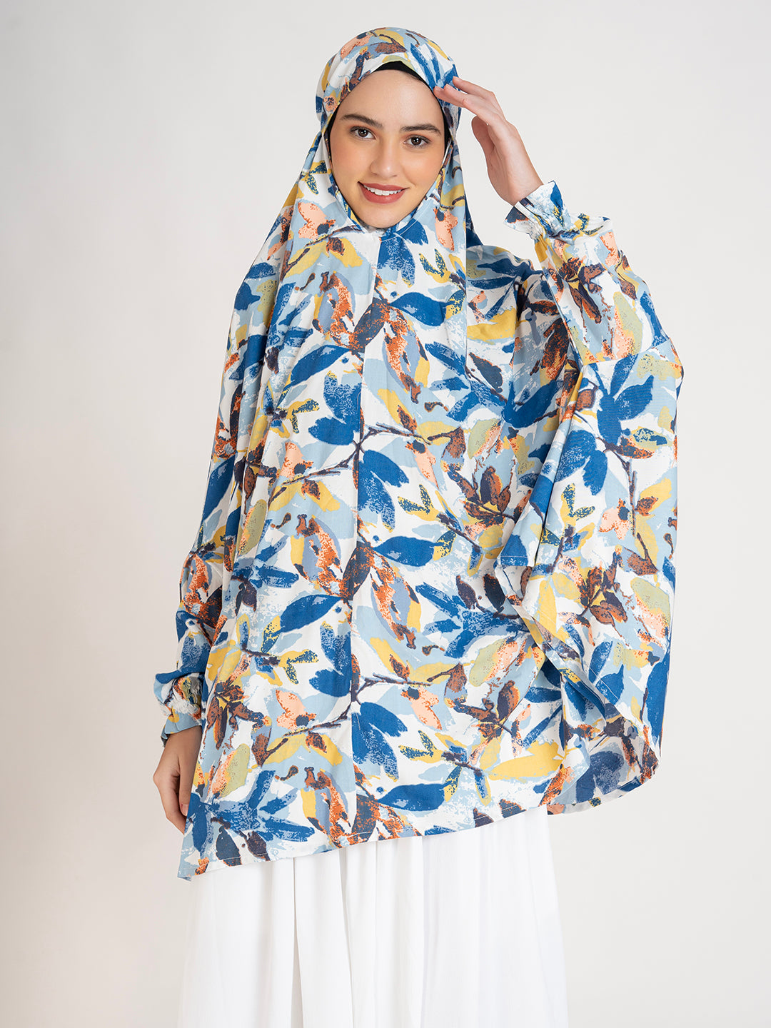 Floral Printed Long Sleeves Premium Viscose Namaz Makhna with Elasticated sleeves