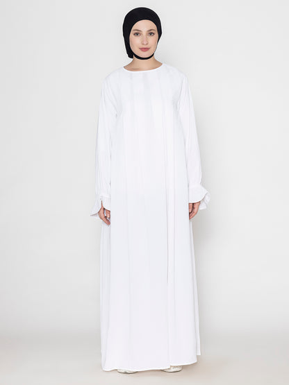 Front Pleated Round Neck Abaya