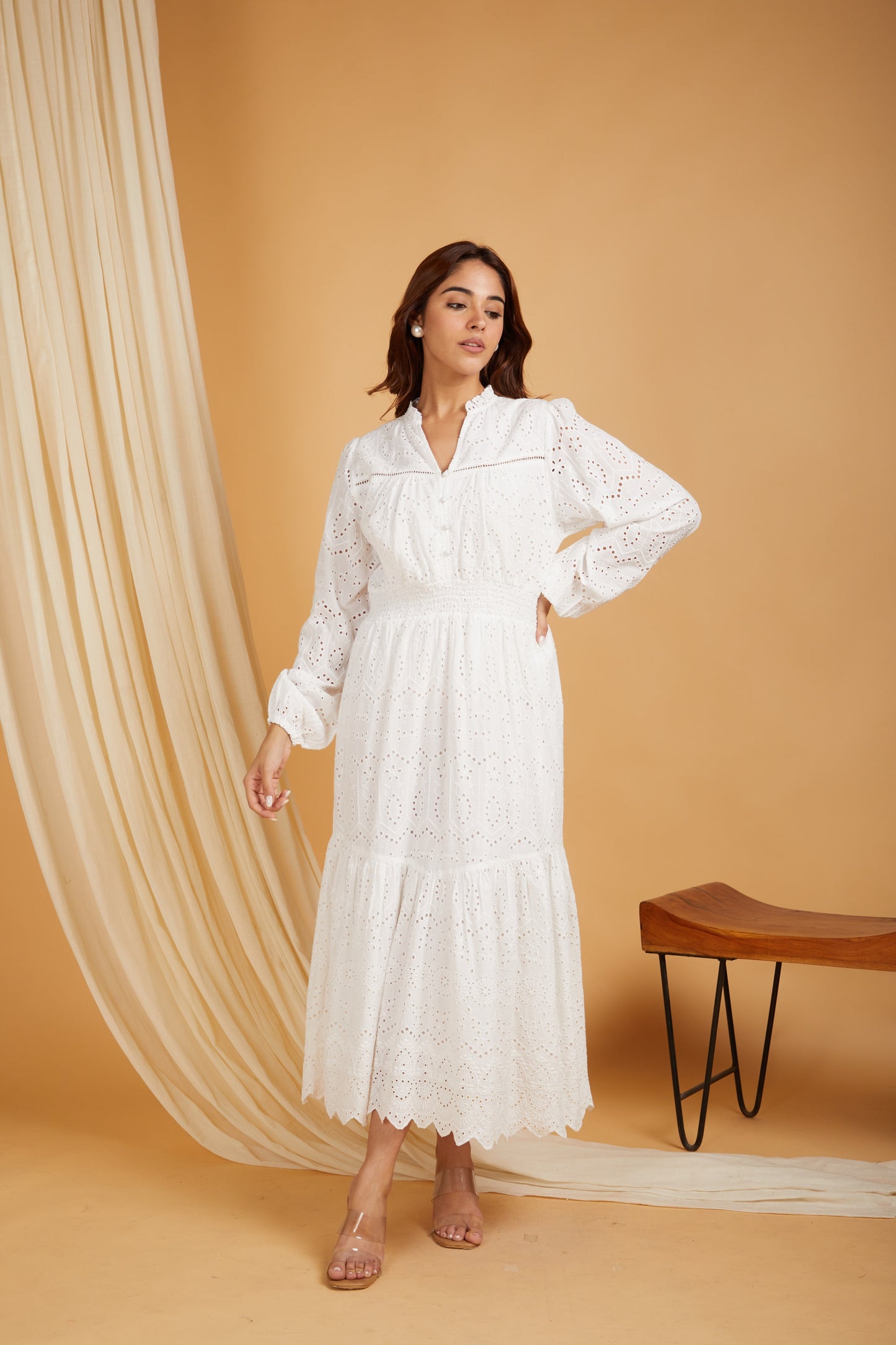 Premium Cotton Broadries Cotton Maxi Dress with lining