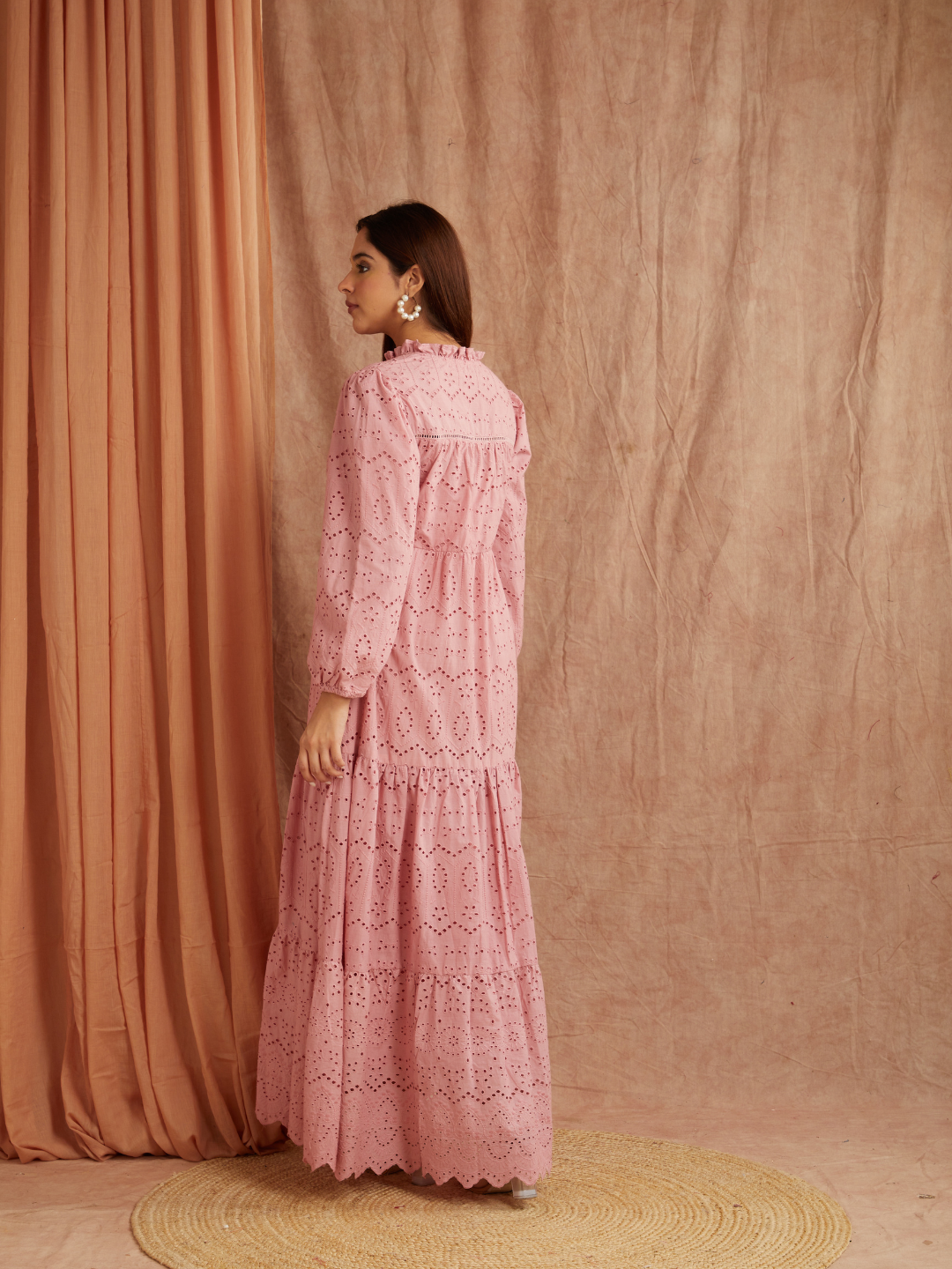 Dusty Rose Embroidered Maxi Dress – Graceful & Timeless