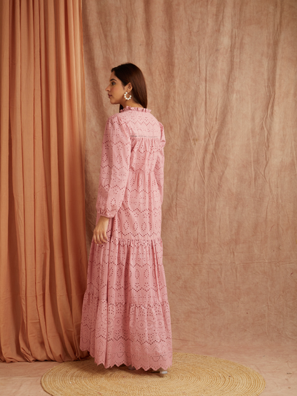 Dusty Rose Embroidered Maxi Dress – Graceful & Timeless