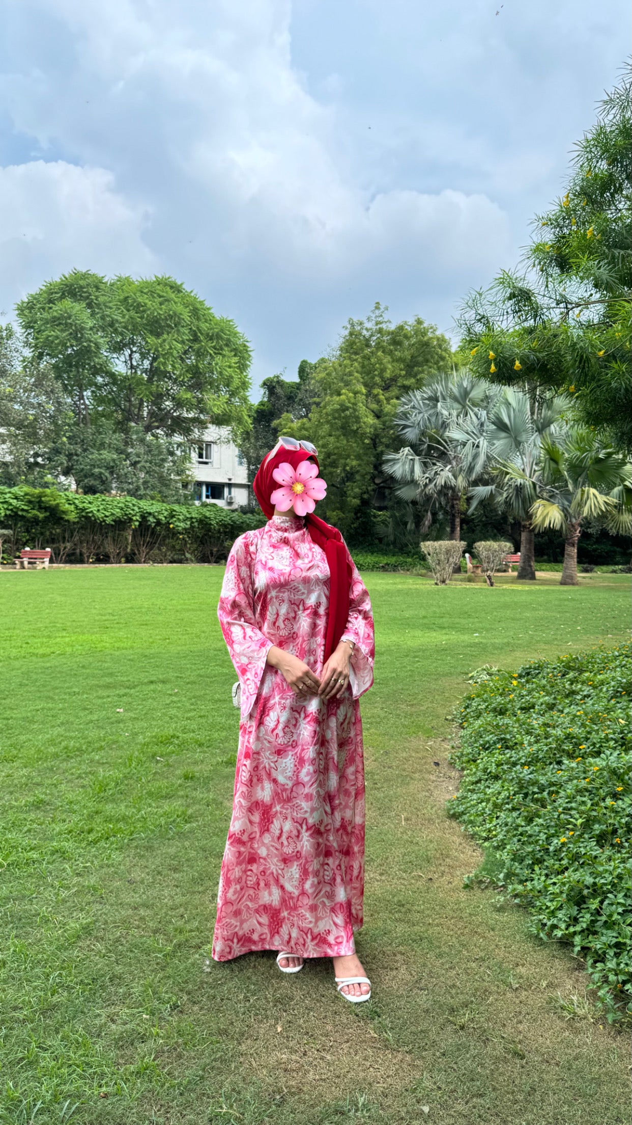 Elegant Red & White Floral Dress – Modest Maxi Dress